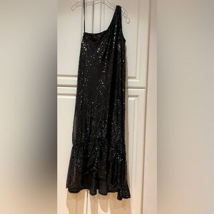 Maeve Anthropologie One-Shoulder Sequin Maxi Formal Dress Size XS Black NWT
